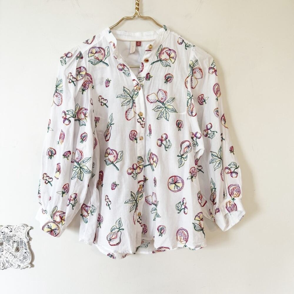 Anthropologie Pilcro Bella Embroidered Fruit Blouse XS - Picture 6 of 13